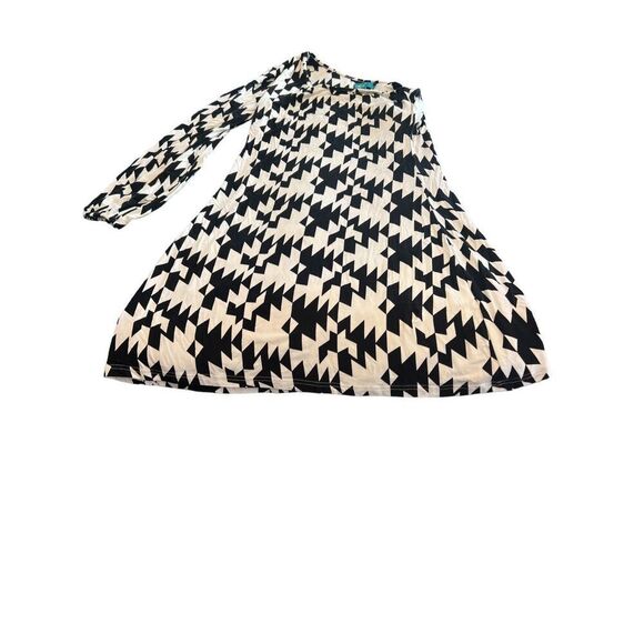 V Fish Womens Mini Dress Two Way Sleeves Abstract Black White Large one shoulder - Picture 1 of 9